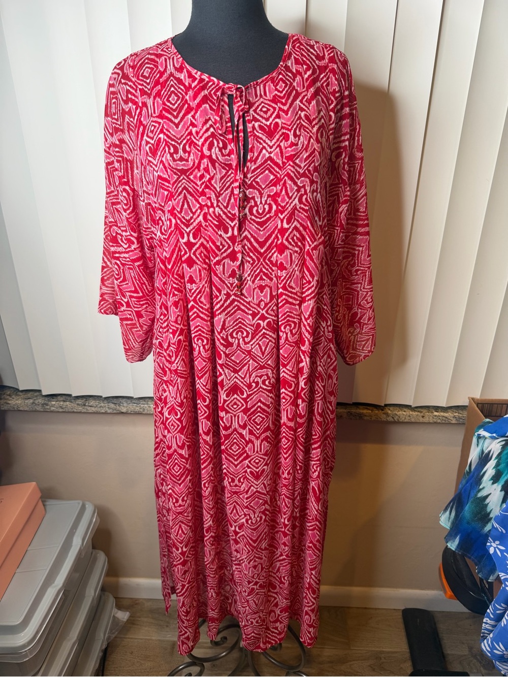 Oscar de la Renta Pink Label Red Lightweight Kaftan Night Gown Cover Up Size XS